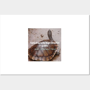 Every Step In the Right Direction Counts no Matter How Long It Takes! - Inspirational quote Slow Turtle turtles Posters and Art